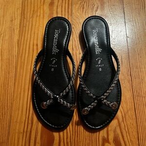 Toscanella Black Sandals with Rhinestone Straps